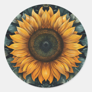 Intricate Sunflower Botanical Art Classic Round Sticker