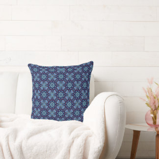 Intricate Symmetrical Star Pattern in Teal and Dee Throw Pillow