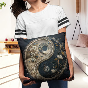 Intricate Taijitu Yin and Yang Contemporary Throw Pillow