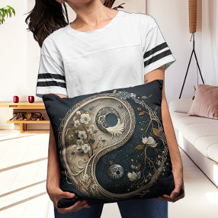 Intricate Taijitu Yin and Yang Contemporary Throw Pillow
