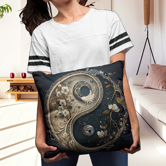 Intricate Taijitu Yin and Yang Contemporary Throw Pillow (Creator Uploaded)
