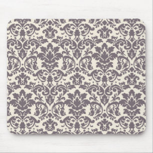 intricate taupe grey cream damask pattern mouse pad