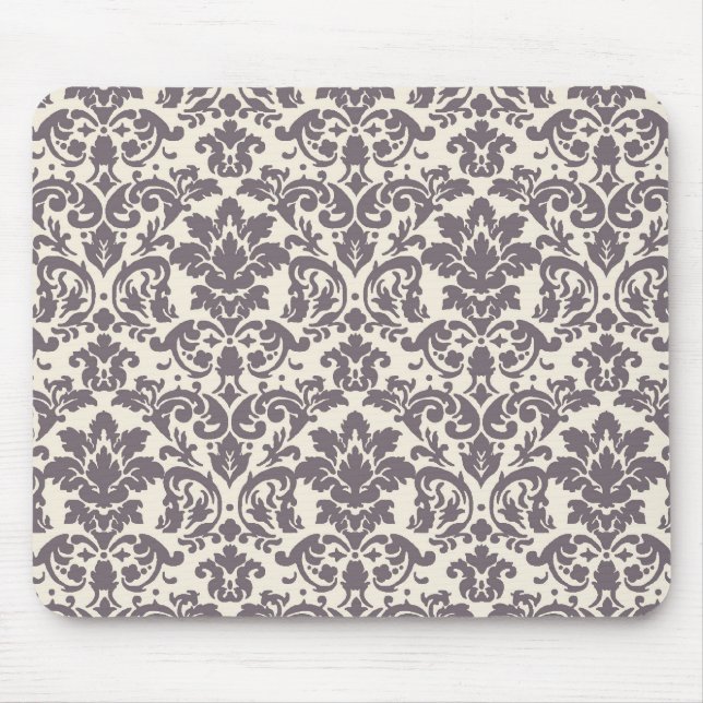 intricate taupe grey cream damask pattern mouse pad (Front)