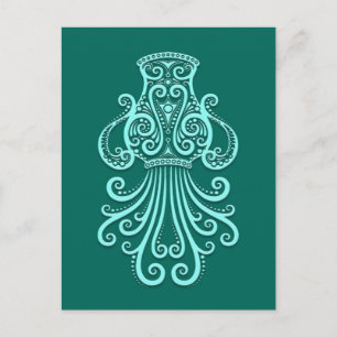 Intricate Teal Blue Aquarius Zodiac Postcard