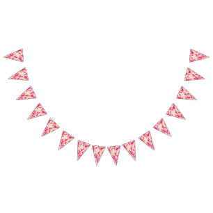 Intricate textile design featuring a rich pink pat bunting flags