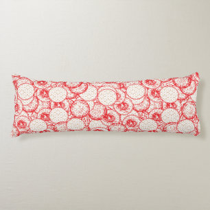 Intricate textile design featuring red, gold, and  body pillow