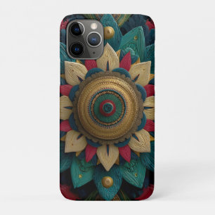 Intricate Textured Floral Mandala in Teal and Gold iPhone 11 Pro Case