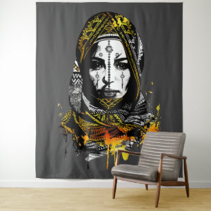 Intricate Tribal Woman Portrait Tapestry