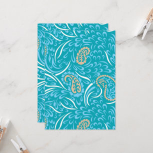 Intricate turquoise fabric design featuring paisle invitation