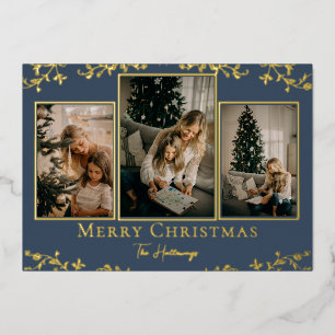 Intricate Vines 3 Photo Gold Foil Holiday Card