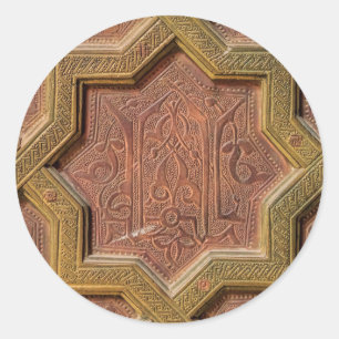 Intricate Vintage Moroccan Gold Star Pattern Classic Round Sticker