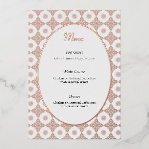 Intricate wedding menu in Rose Gold