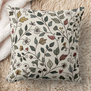 Intricate Whimsical Floral Garden Throw Pillow
