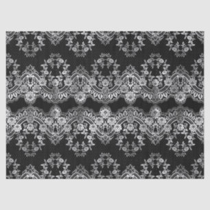 Intricate White Lace on Black Decoupage Tissue Paper