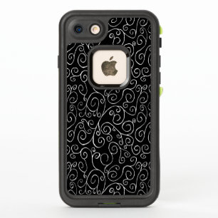 Intricate White Scrolling Curves on Black