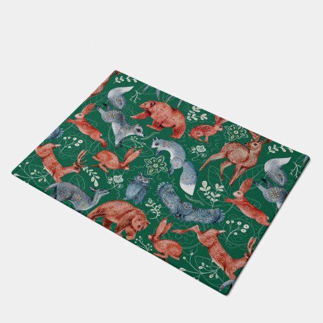  Intricate woodland animals pattern Doormat (Angled)
