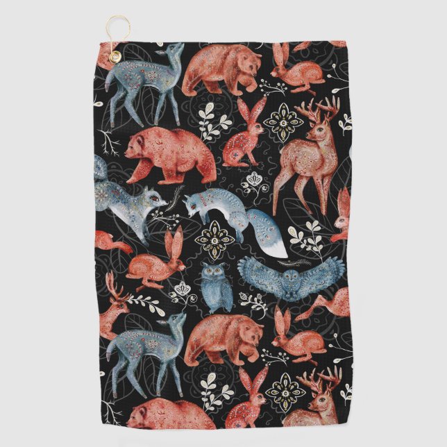  Intricate woodland animals pattern Golf Towel (Front)
