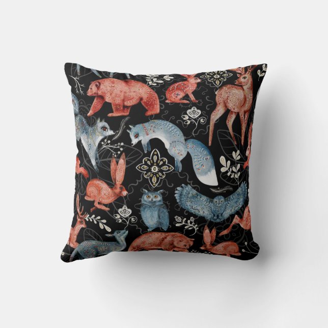  Intricate woodland animals pattern Throw Pillow (Back)