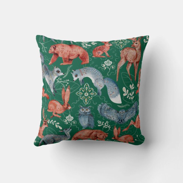  Intricate woodland animals pattern Throw Pillow (Back)