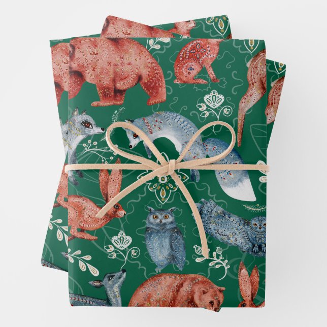  Intricate woodland animals pattern Wrapping Paper Sheet (In situ)