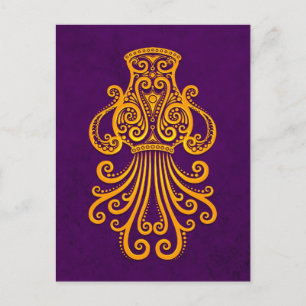Intricate Yellow Aquarius Zodiac on Purple Postcard