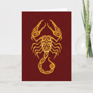 Intricate Yellow Scorpio Zodiac on Red Card