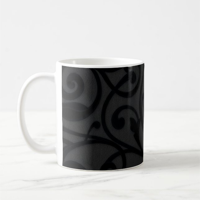 Intricately Swirling Black Abstract Pattern Coffee Mug (Left)