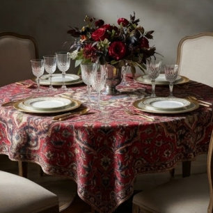 Intricately Woven Persian Rug Red Floral Tablecloth