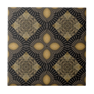 Intrication Gold and Black Geometric Pattern Tile