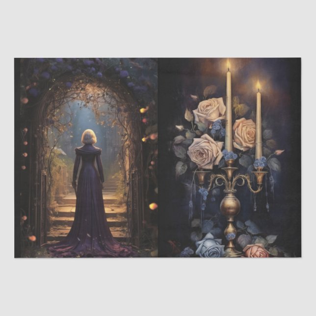 intriguing Fantasy Gothic Florals Decoupage Tissue Paper (Front)