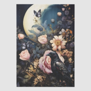Intriguing Fantasy Gothic Raven & Florals Tissue Paper
