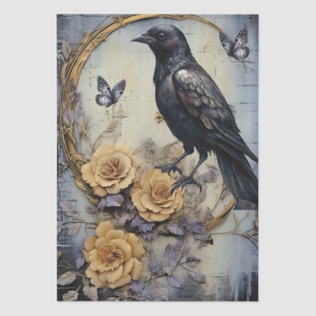 Intriguing Fantasy Gothic Raven & Florals  Tissue Paper (Front)