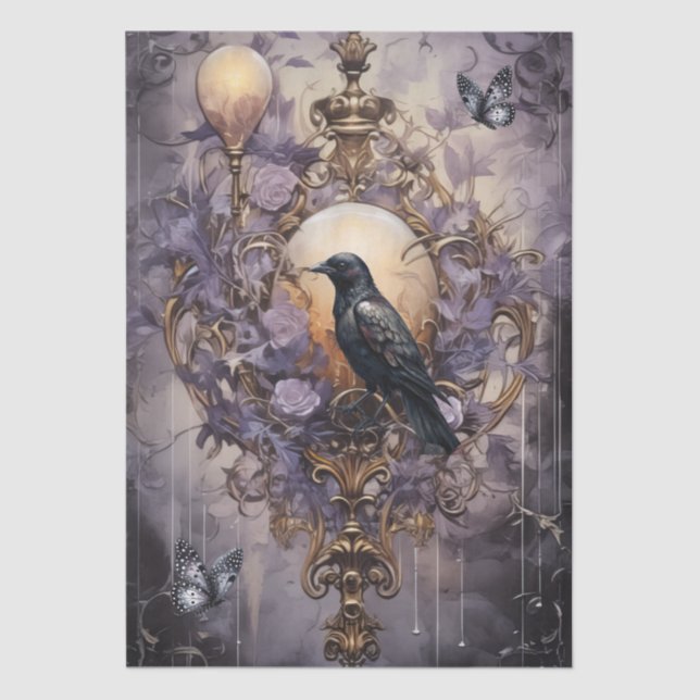 Intriguing Fantasy Gothic Raven & Florals Tissue Paper (Front)
