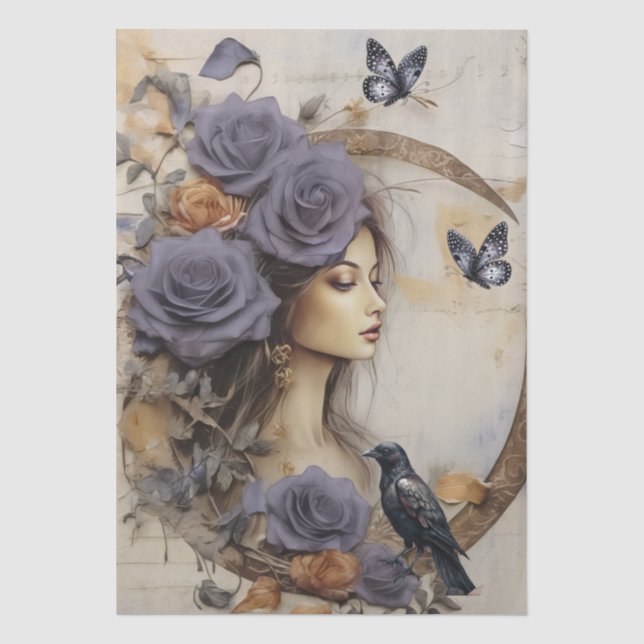 Intriguing Fantasy Gothic Raven & Girl Tissue Paper (Front)