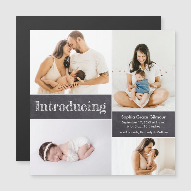 Introducing baby girl multiple photos birth  magnetic invitation (Front/Back)
