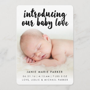 Introducing Baby Love Script Birth Announcement