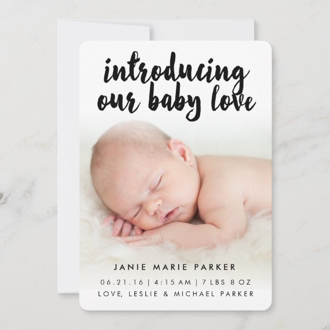Introducing Baby Love | Script Birth Announcement (Front)