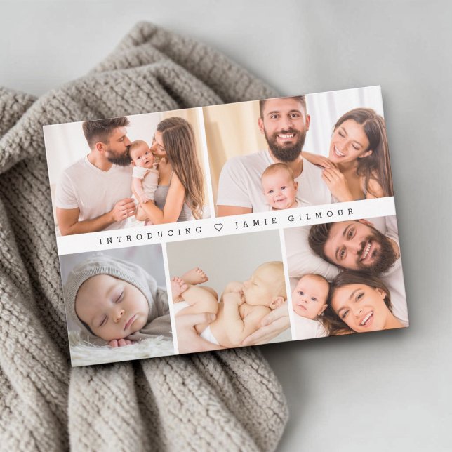 Introducing Baby Photo Collage Modern Birth  Thank You Card (Custom birth announcement, Introducing photo grid collage.)