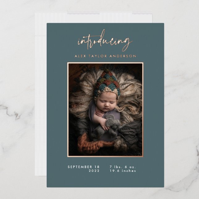 Introducing Baby Photo Modern Teal Birth (Envelope)