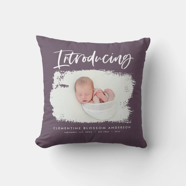Introducing elegant minimal photo birth throw pillow (Front)