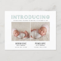 Introducing graphic modern twin birth announcement