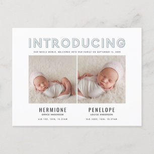 Introducing graphic modern twin birth announcement