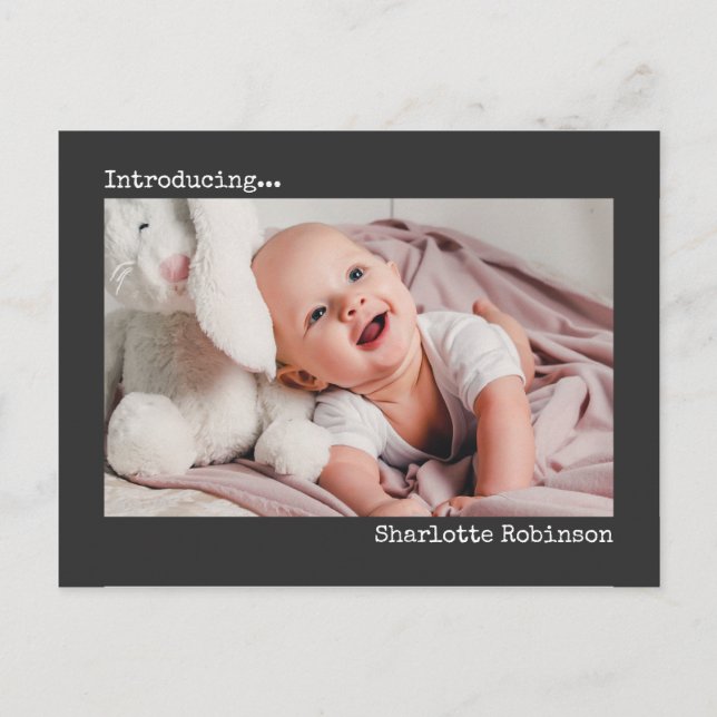 Introducing | Minimalist New Baby Photo Postcard (Front)