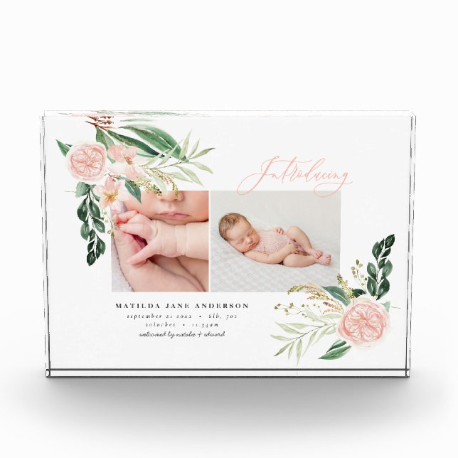 Introducing multi photo blush pink floral birth  (Front)