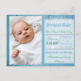 Introducing New Baby Boy Announcement Postcard