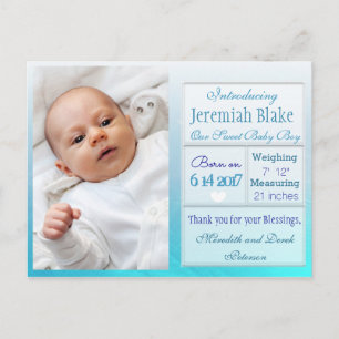 Introducing New Baby Boy Announcement Postcard
