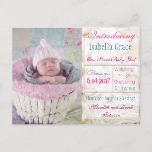 Introducing New Baby Girl Announcement Postcard