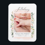 Introducing photo blush pink floral birth announce magnet<br><div class="desc">Introducing photo blush pink floral birth announcement. Beautiful watercolour floral and elegant script text. Part of a collection.</div>