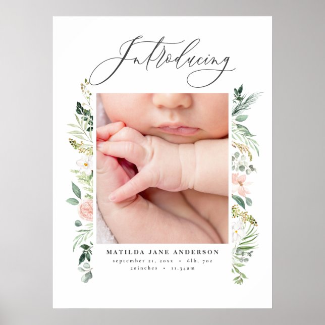 Introducing photo blush pink floral elegant poster (Front)