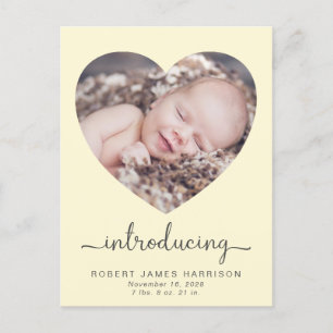 Introducing Photos Yellow Baby Birth Announcement Postcard